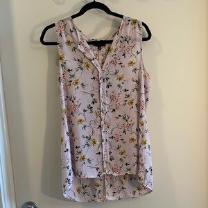 Bobeau Floral Sleeveless Blouse - Light Pink and Yellow